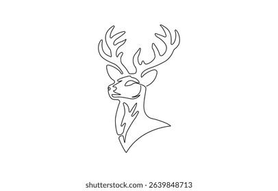 One continuous single line of half deer head poster isolated, Santa's Reindeer Continuous Line Drawing ,Set of Santa's Reindeer Flying.