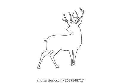 One continuous single line of half deer head poster isolated, Santa's Reindeer Continuous Line Drawing ,Set of Santa's Reindeer Flying.