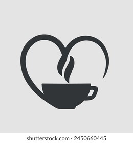 One continuous single line of hand drawn with cup of coffee decorated with heart symbol isolated on white background.
