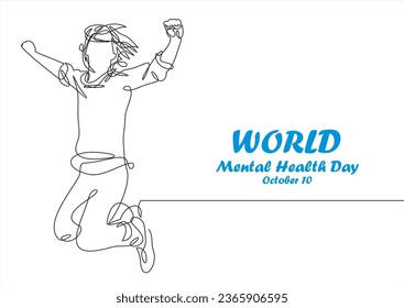 One continuous single line of men. World Mental Health day is observed every year on October 10, A mental illness is a health problem that significantly affects how a person feels, thinks, behaves.