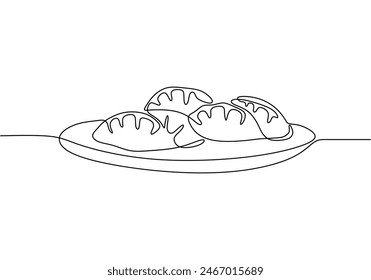 One continuous single line of mochi hand drawn isolated on white background. Japanese food mochi vector illustration.