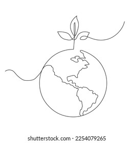 One continuous single line of plant on earth isolated on white background.