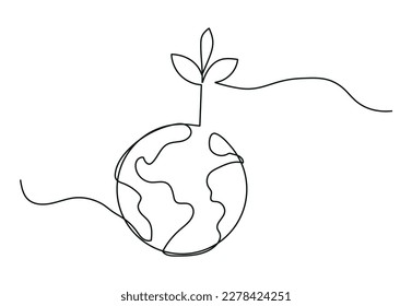 One continuous single line of plant on earth isolated on white background.