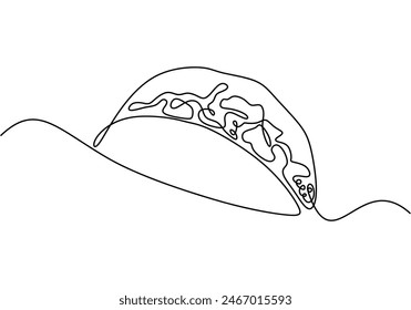 One continuous single line of taco hand drawn isolated on white background. Mexican food tacos vector illustration.