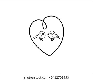 One continuous single line of two romantic loving bird for valentine day isolated on white background  Continuous one line different width drawing heart Valentine Day