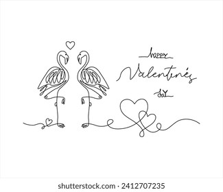 One continuous single line of two romantic loving herons  for valentine day isolated on white background  Continuous one line different width drawing heart Valentine Day (2)