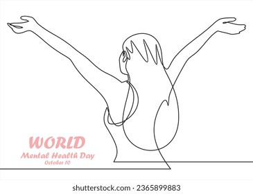 One continuous single line of women. World Mental Health day is observed every year on October 10, A mental illness is a health problem that significantly affects how a person feels, thinks, behaves.