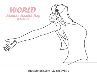 One continuous single line of women. World Mental Health day is observed every year on October 10, A mental illness is a health problem that significantly affects how a person feels, thinks, behaves.
