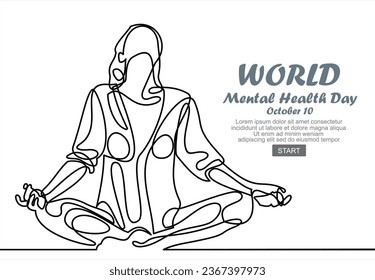 One continuous single line of women. World Mental Health day is observed every year on October 10, A mental illness is a health problem that significantly affects how a person feels, thinks, behaves.