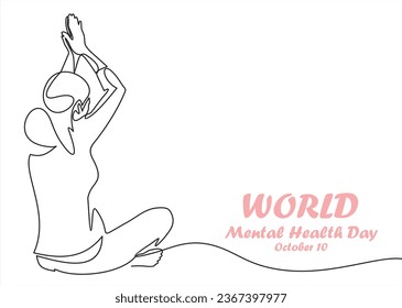 One continuous single line of women. World Mental Health day is observed every year on October 10, A mental illness is a health problem that significantly affects how a person feels, thinks, behaves.