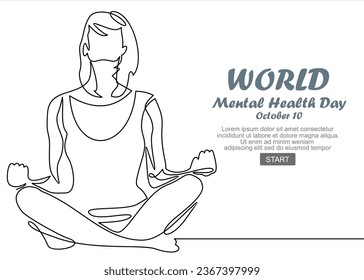 One continuous single line of women. World Mental Health day is observed every year on October 10, A mental illness is a health problem that significantly affects how a person feels, thinks, behaves.