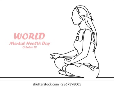 One continuous single line of women. World Mental Health day is observed every year on October 10, A mental illness is a health problem that significantly affects how a person feels, thinks, behaves.