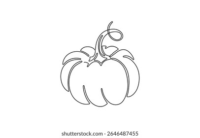 One continuous single-line drawing of a pumpkin sign. Food fruit silhouette in simple minimal linear style,  Simple outline silhouette for Halloween concept art.