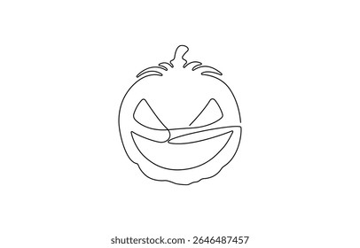One continuous single-line drawing of a pumpkin sign. Food fruit silhouette in simple minimal linear style,  Simple outline silhouette for Halloween concept art.