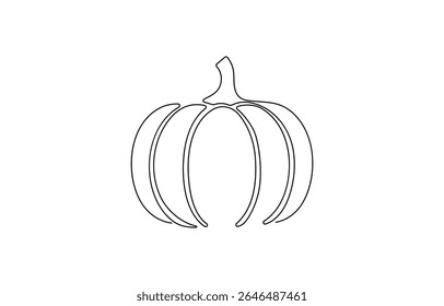 One continuous single-line drawing of a pumpkin sign. Food fruit silhouette in simple minimal linear style,  Simple outline silhouette for Halloween concept art.