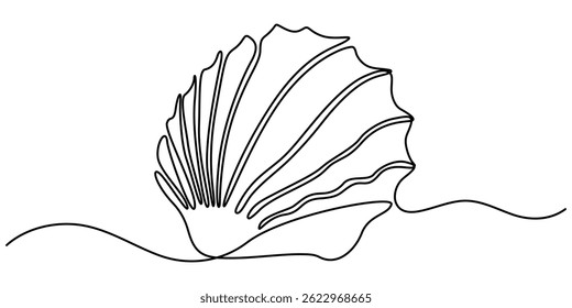 Um desenho de linha única contínuo de uma concha. Arte de uma linha de produto de beleza pérola minimalista, Pérola em uma concha desenho de arte de uma linha, abstrato contínuo um desenho de linha de ícone concha do mar.