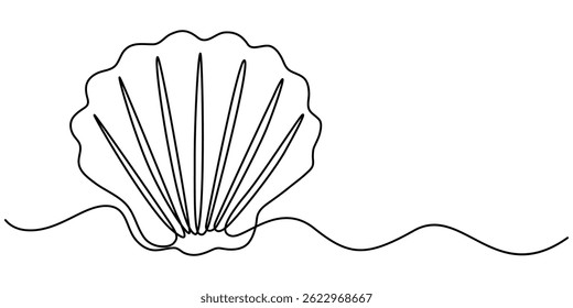 Um desenho de linha única contínuo de uma concha. Arte de uma linha de produto de beleza pérola minimalista, Pérola em uma concha desenho de arte de uma linha, abstrato contínuo um desenho de linha de ícone concha do mar.