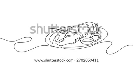 One continuous strand of lobster seafood one line illustration. Vector linear illustration.