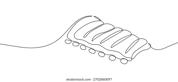 Una tira continua de filete de costilla Estilo lineal simple minimalista. Ilustración de contorno de Vector.