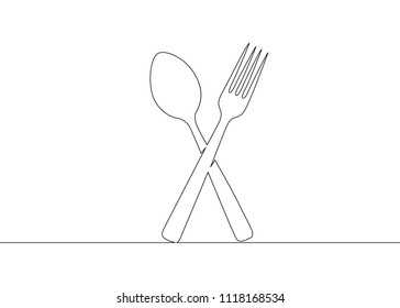 One continuous unclosed single drawn line fork knife is a spoon. Cutlery for the restaurant and cafe.