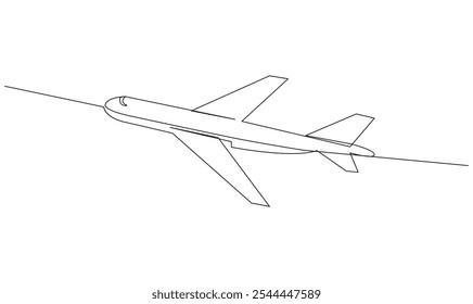 One Continuous vector line drawing of flying up airplane concept of world travel 