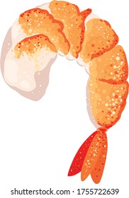 Un camarón aislado cocido sin cáscara. Icono de caricatura. Parte de la pizza y el ingrediente de ramen