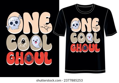 One Cool Ghoul - A Stylish and Spooky T-Shirt Design, for Apparel, vector, illustration, Groovy T-Shirt, graphics, black background, typography, Premium Quality Wear