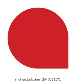 One corner circle shape, red icon. A circular symbol with a single squared corner isolated on a white background.