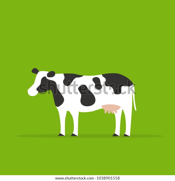 緑の背景に1頭の牛 動物のイラスト のベクター画像素材 ロイヤリティフリー