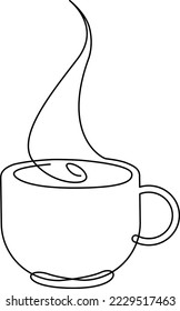 One cup with hot drink. Continuous line drawing. Vector illustration