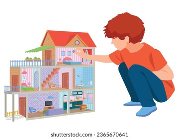 One cut cartoon house and children