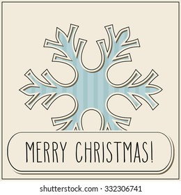 One cut snowflake and hand written Christmas greetings over beige vintage background.