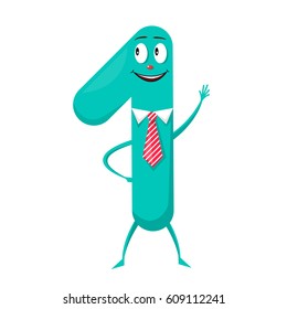 One Cute fun colorful figure in the form of cartoon characters for kids isolated. First Vector Illustration children s mathematical symbol, smiling tie.