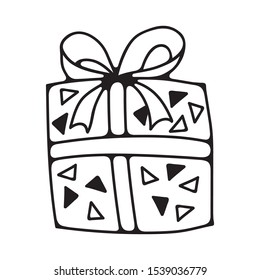 One cute gift box for New Year or Xmas. Isolated on white background