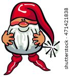 One cute gnome with beard and long red hat on a white background. Funny character for Christmas decorations, greetings cards and other design artworks. 