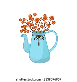 One cute handmade flower pot. Illustration houseplant for wedding design, logo, greeting card or seasonal design. Isolated on white background.