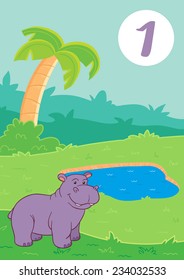 One cute hippo: Easy Learn to count figures