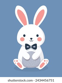 One cute little bunny vector illustration. Baby boy bunny on blue background