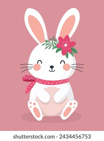Un lindo conejito ilustración vectorial. Conejito de la muchacha del bebé sobre fondo rosa