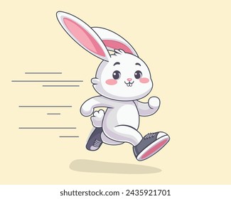 One cute little bunny vector illustration. Baby bunny running on colorful background