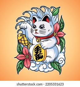 one cute white cat doll or called maneki neko