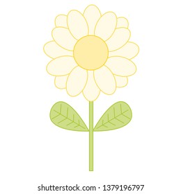 One daisy on the white background, isolated vector summer and spring element, flat style, floral object for a greeting card, a packaging, a banner, a pattern, a print and other