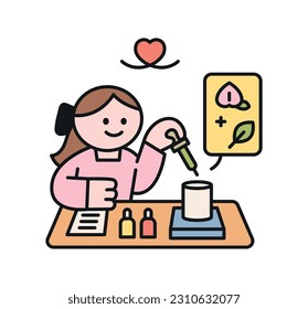 Un día de clase. La gente está aprendiendo nuevas habilidades. Ilustración del diseño geométrico. fabricación de perfumes.