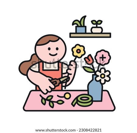 One day class workshop. People are learning new skills. Illustration of geometric design. Floral design.