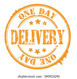 one day delivery stamp on a white, vector illustration