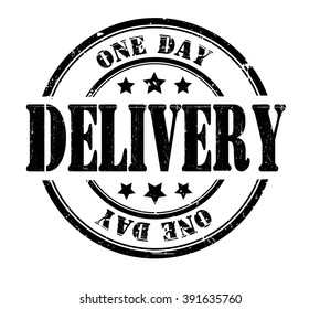 one day delivery stamp on a white, vector illustration