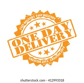 one day delivery stamp on a white, vector illustration