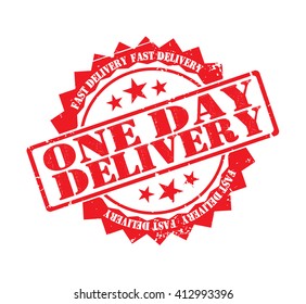 one day delivery stamp on a white, vector illustration