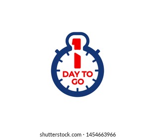 One day to go label design. Stopwatch with number one vector design