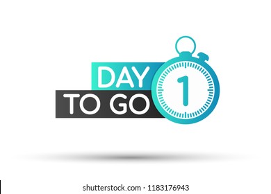 One Day To Go Label, Red Flat With Alarm Clock, Promotion Icon. Vector Stock Illustration.